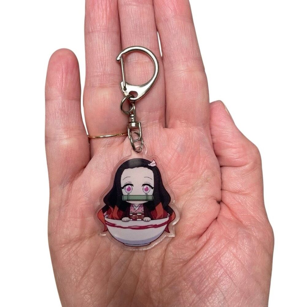 Demon Slayer Kimetsu no Yaiba Nezuko Kamado acrylic‎ keychain inside ramen bowl